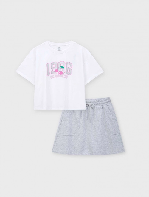 Bộ quần áo bé gái cotton dáng rộng có hình in