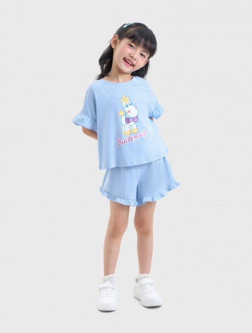 Bộ quần áo bé gái phối bèo hình in Disney
