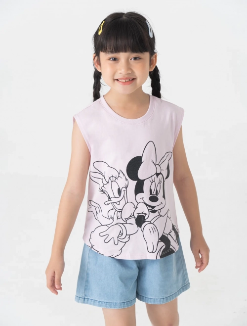 Áo sát nách bé gái cổ tròn có hình in Mickey & Friends