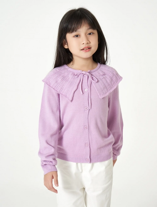 Áo khoác len bé gái cổ có bèo