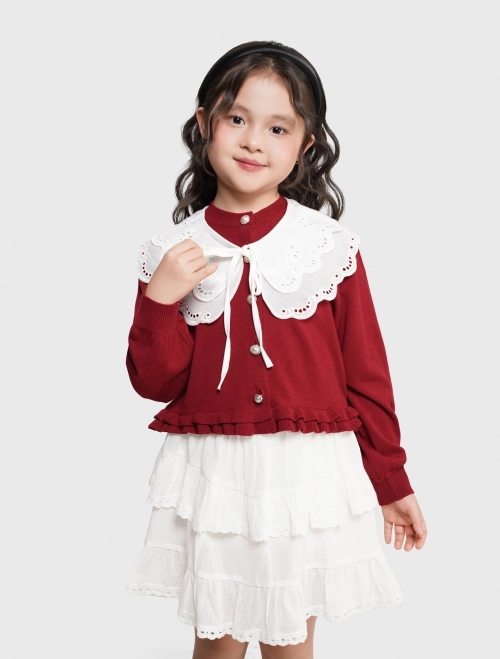 Áo cardigan bé gái cổ ren