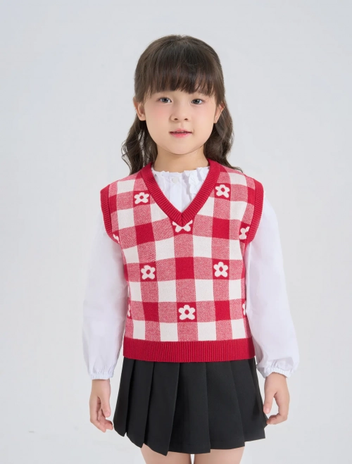 Áo len gilet bé gái hoạ tiết