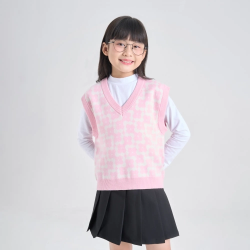 Áo len gilet bé gái hoạ tiết