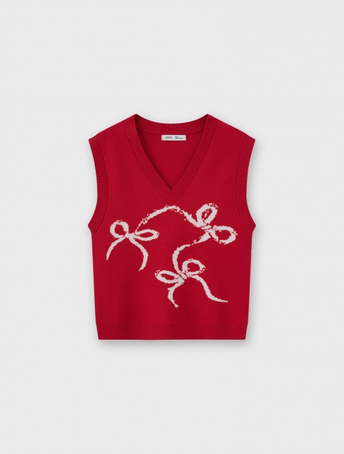 Áo gilet len bé gái hoạ tiết