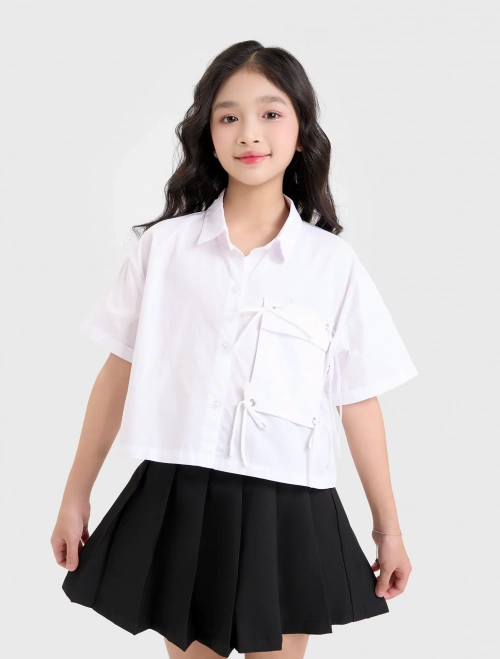 Áo sơ mi bé gái cotton dáng ngắn