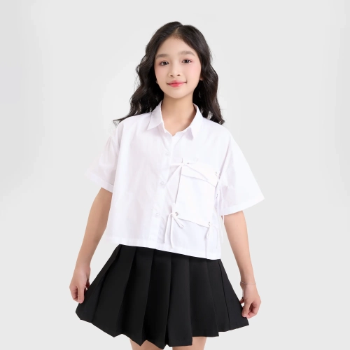 Áo sơ mi bé gái cotton dáng ngắn