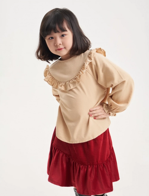 Áo kiểu bé gái cotton dài tay cổ bèo