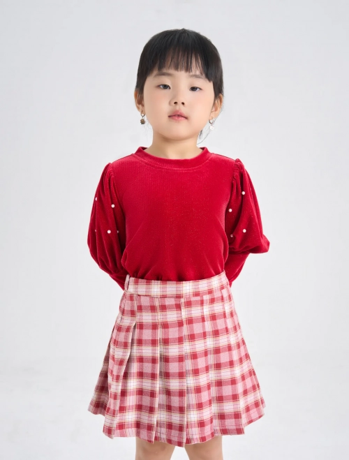 Áo kiểu bé gái tay bồng đính hạt trang trí