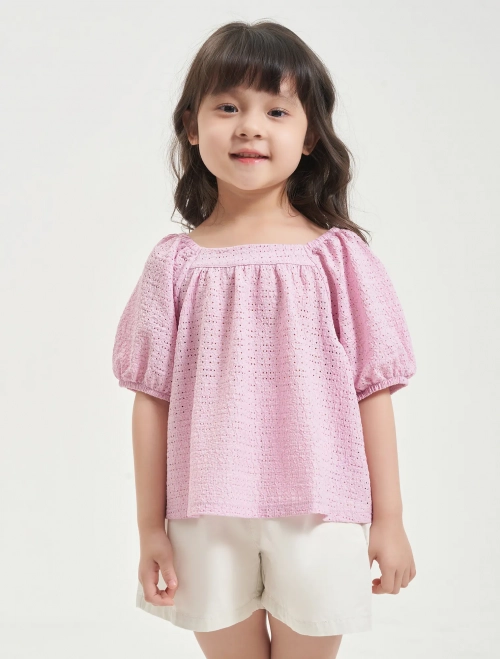 Áo kiểu bé gái cổ vuông tay phồng