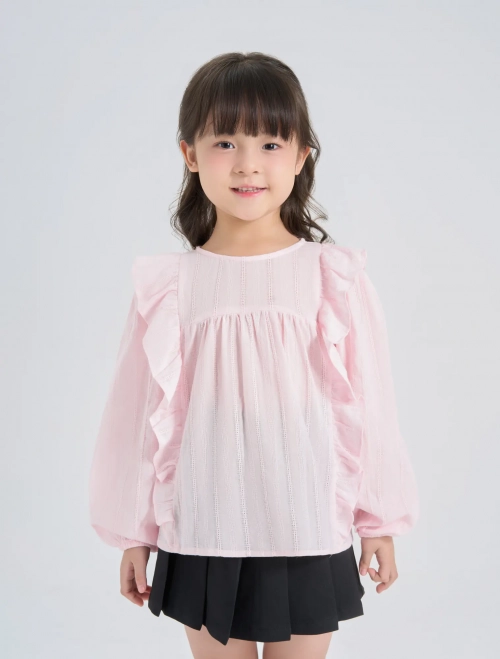 Áo kiểu bé gái cotton phối bèo