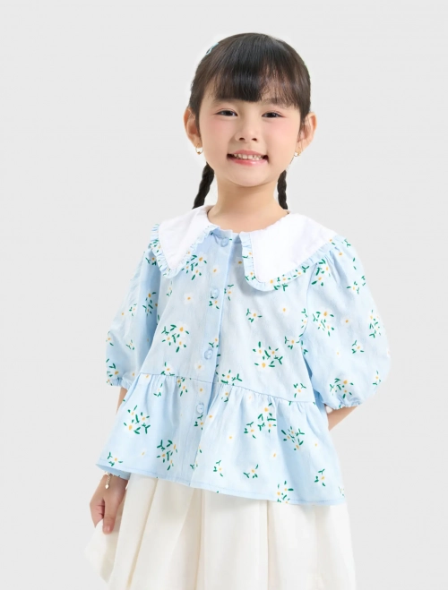 Áo kiểu bé gái hoạ tiết