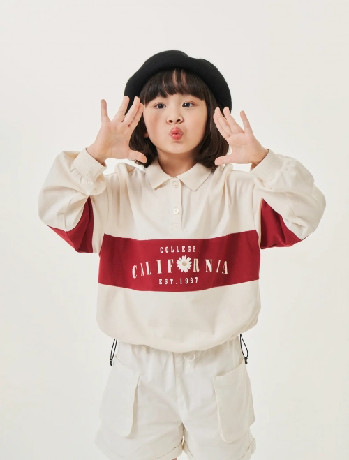 Áo polo bé gái phối màu