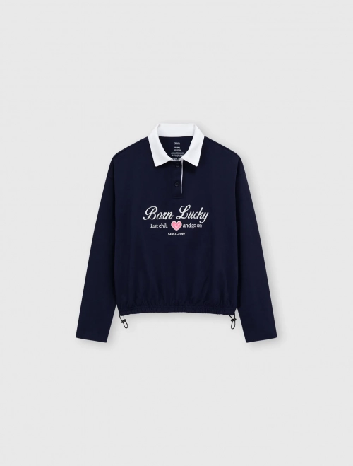 Áo polo bé gái cotton USA dài tay có hình in