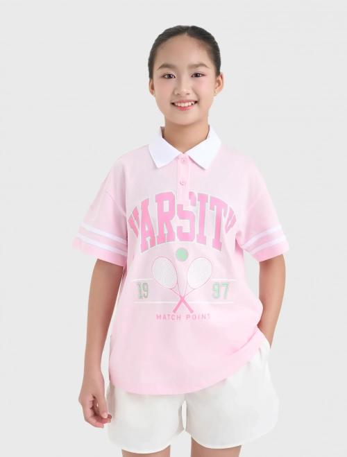 Áo polo bé gái cotton USA có hình in