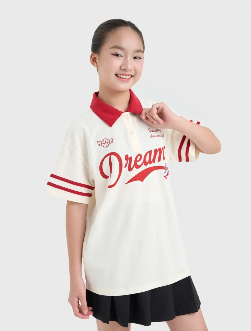 Áo polo bé gái cotton USA có hình in