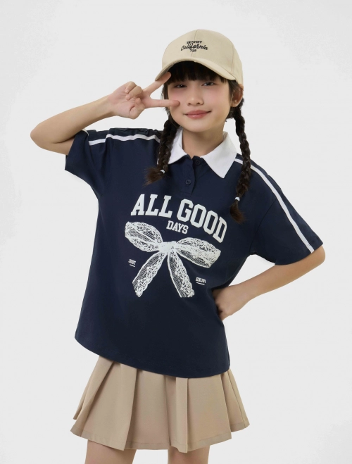 Áo polo bé gái cotton USA có hình in