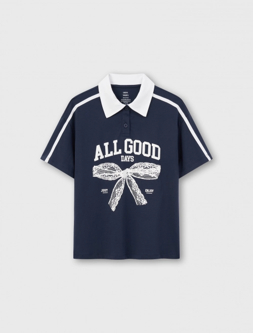 Áo polo bé gái cotton USA có hình in