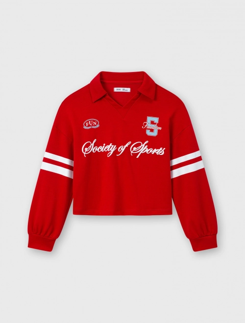 Áo polo dài tay bé gái có hình in