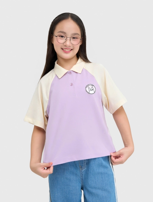 Áo polo bé gái cotton dáng ngắn croptop