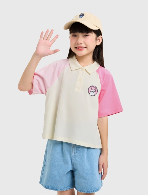 Áo polo bé gái cotton dáng ngắn croptop