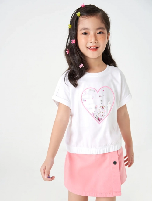 Áo phông bé gái cotton cổ tròn cộc tay có hình in