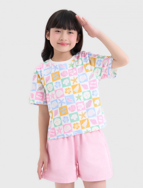 Áo phông bé gái cotton USA dáng croptop có hình in