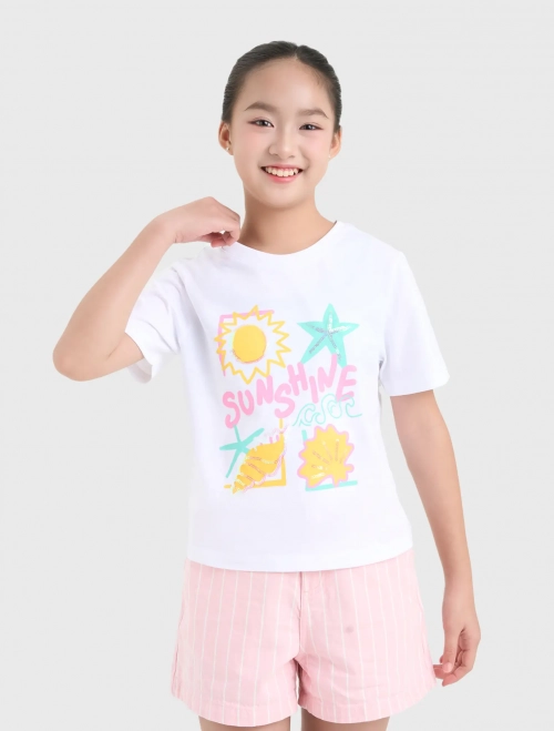 Áo phông bé gái cotton USA dáng croptop có hình in