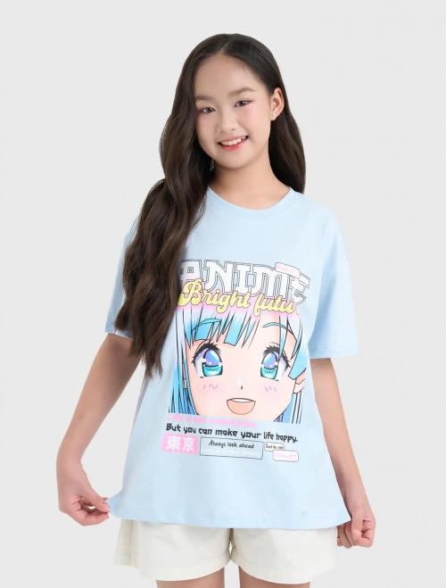 Áo phông bé gái cotton USA oversize có hình in