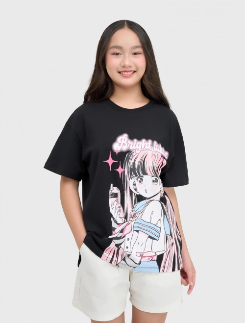 Áo phông bé gái cotton USA oversize có hình in