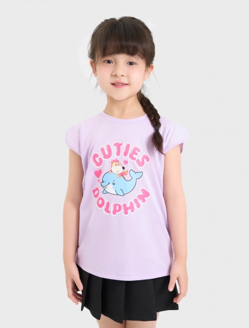 Áo phông bé gái cotton USA in hình Wolfoo