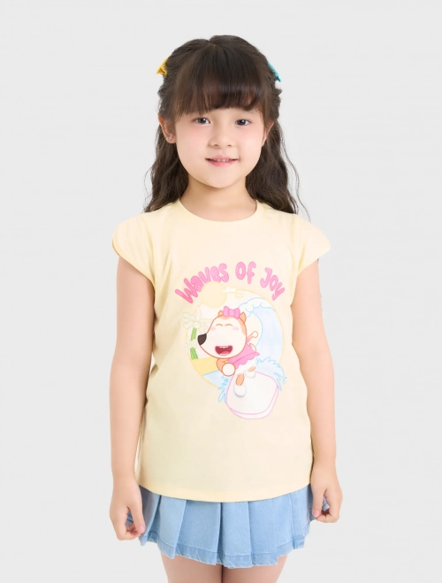 Áo phông bé gái cotton USA in hình Wolfoo