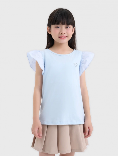 Áo phông bé gái cotton USA tay bèo đính nơ