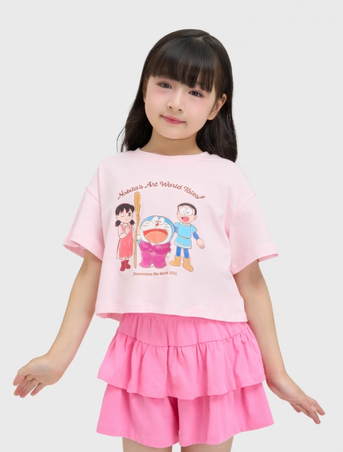 Áo phông bé gái cotton USA dáng croptop in hình Doraemon