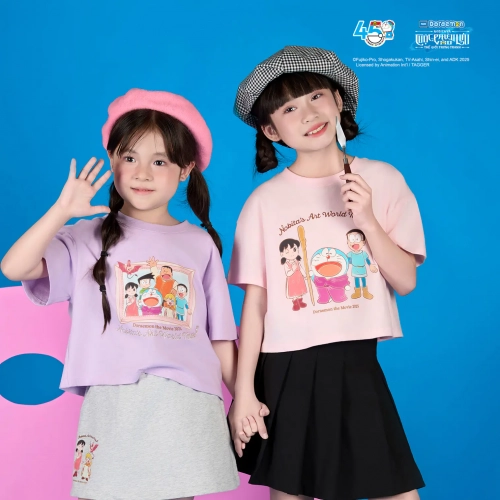 Áo phông bé gái cotton USA dáng croptop in hình Doraemon