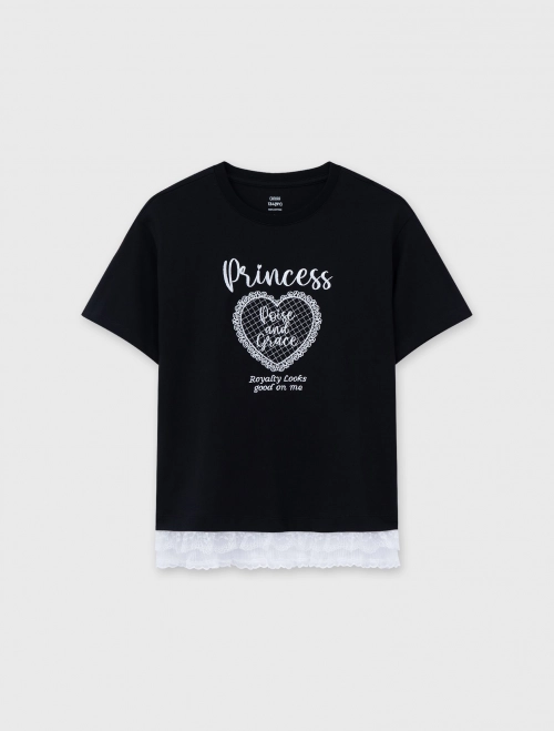 Áo phông bé gái Cotton USA oversize phối ren