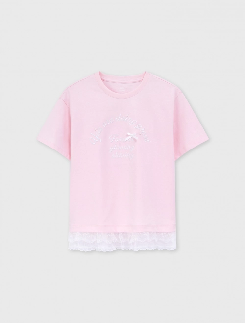 Áo phông bé gái Cotton USA oversize phối ren