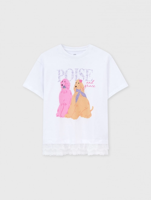 Áo phông bé gái Cotton USA oversize phối ren