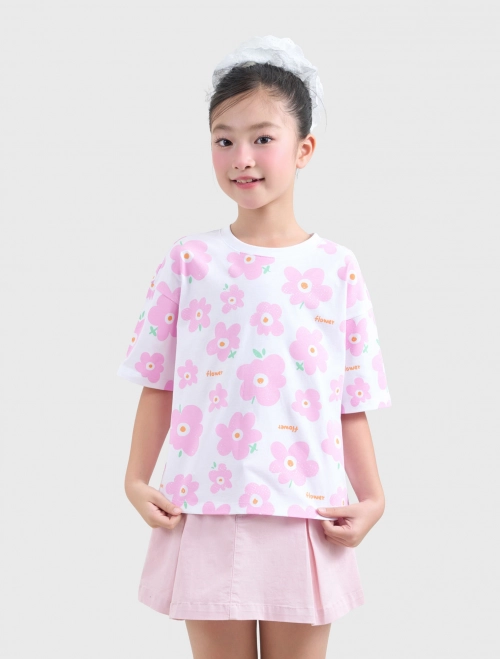 Áo phông bé gái cotton dáng boxy có hình in