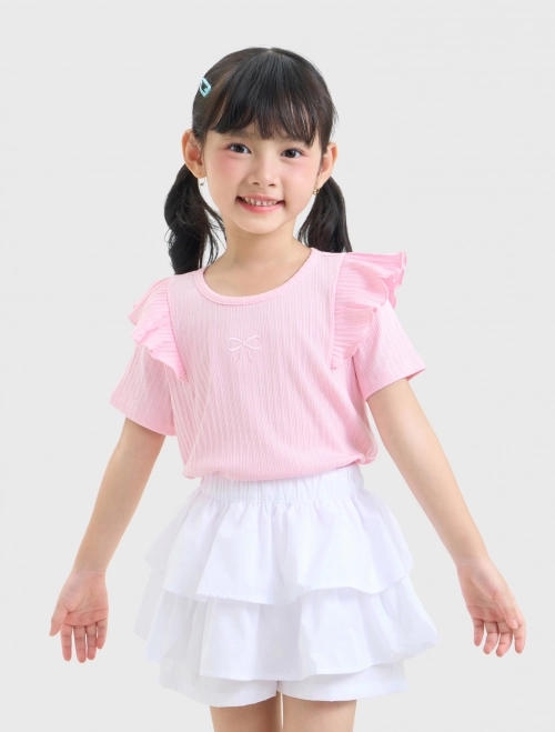 Áo phông bé gái vai phối bèo