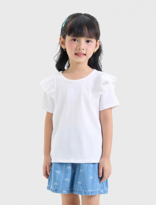 Áo phông bé gái vai phối bèo
