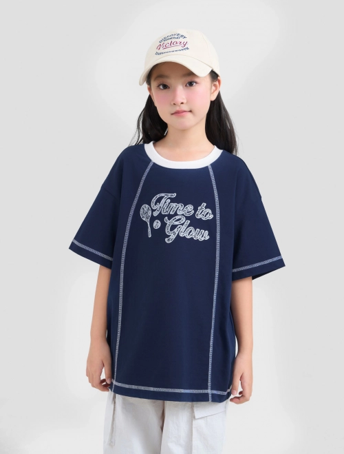 Áo phông bé gái Cotton USA oversize có hình in