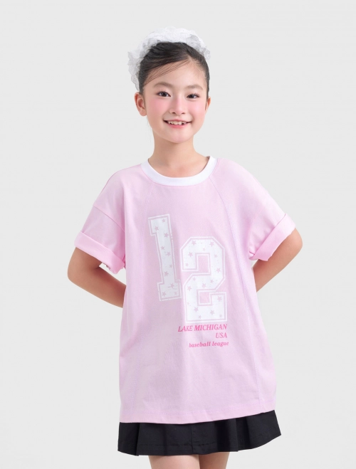Áo phông bé gái Cotton USA oversize có hình in