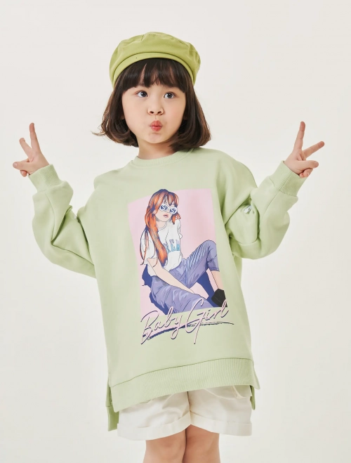 Áo nỉ bé gái dáng rộng có hình in