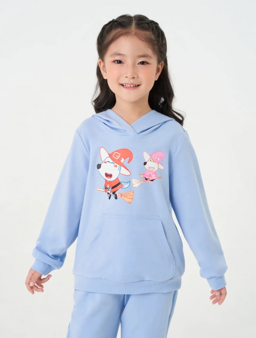 Áo nỉ bé gái có mũ in hình Wolfoo