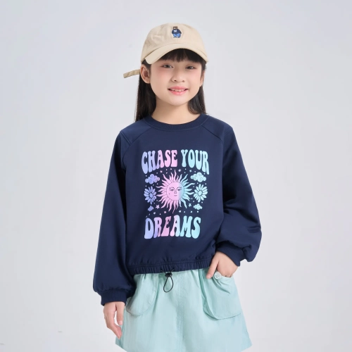 Áo nỉ bé gái dáng crotop có hình in