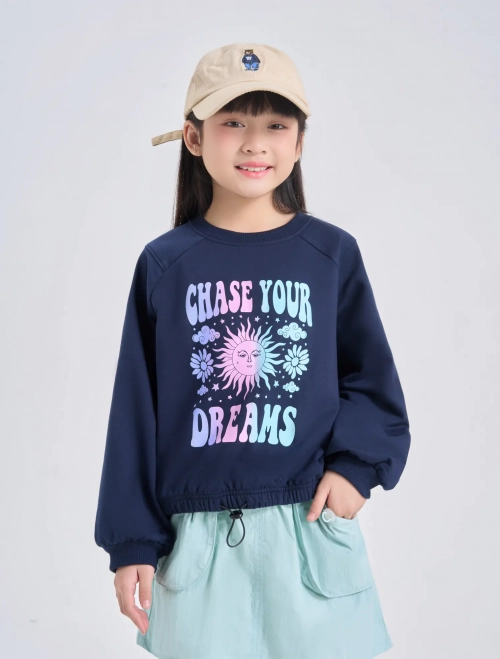 Áo nỉ bé gái dáng crotop có hình in