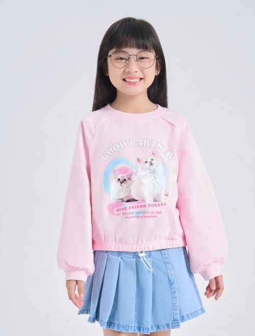 Áo nỉ bé gái dáng crotop có hình in