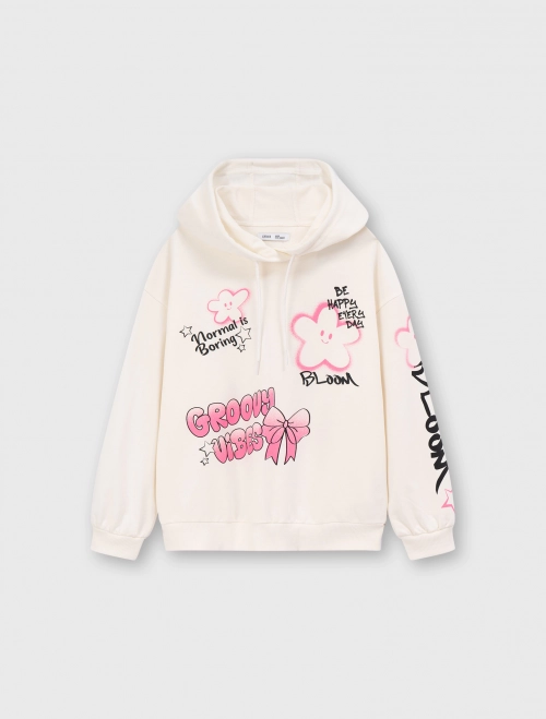 Áo nỉ có mũ bé gái có hình in