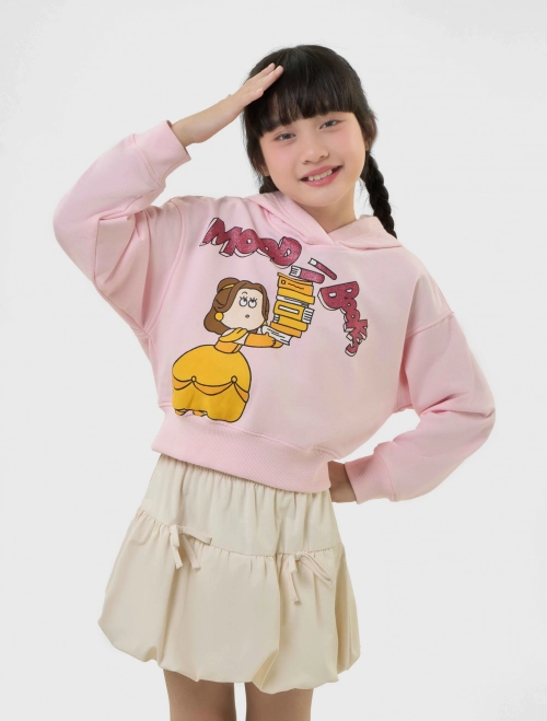 Áo nỉ có mũ bé gái cào lông in hình Princess