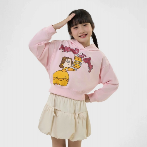 Áo nỉ có mũ bé gái cào lông in hình Princess